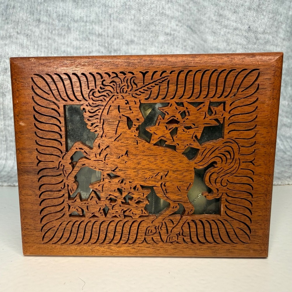 VTG Lasercraft Wood Unicorn Horse Music Box Laser Engraved Stars Santa Rosa CA